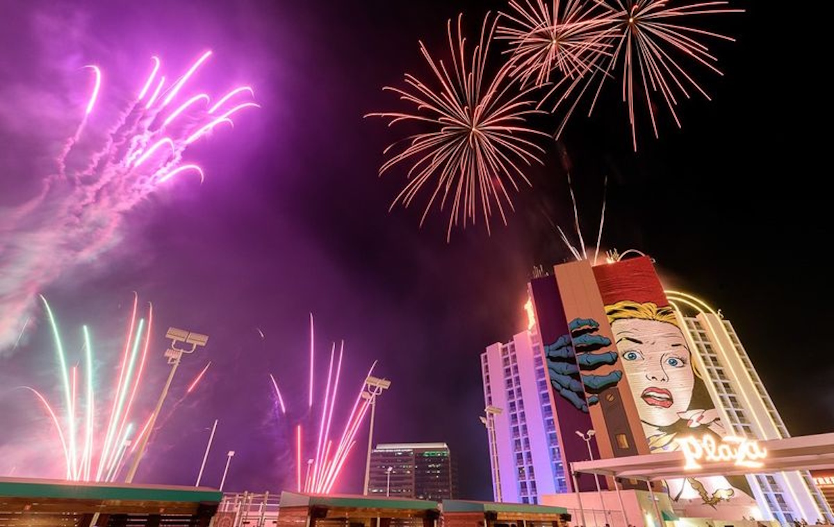 welcome-to-the-weekend-friday-fireworks-at-plaza-hotel-&-casino-to-celebrate-unlv-runnin’-rebels-on-july-11-and-vegas-knight-hawks-on-july-18