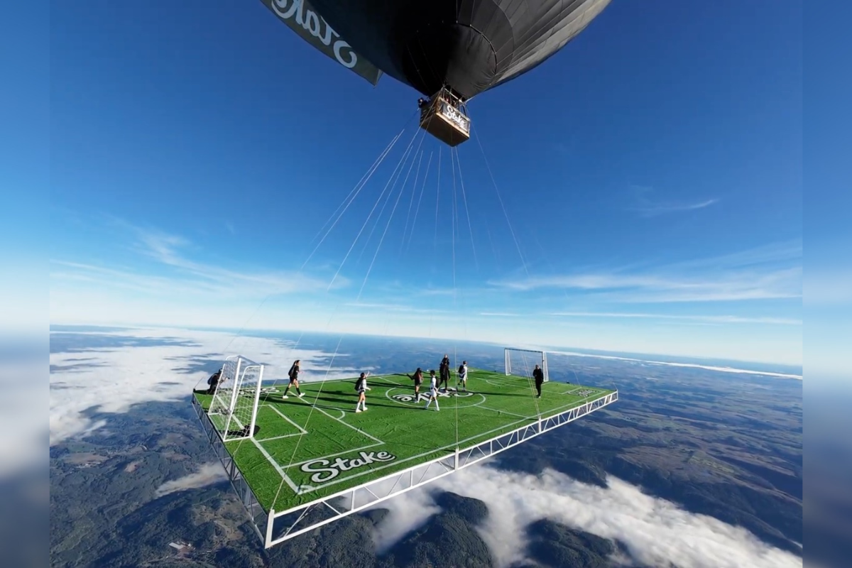 Stake debuts 10,000ft hot air balloon football match video